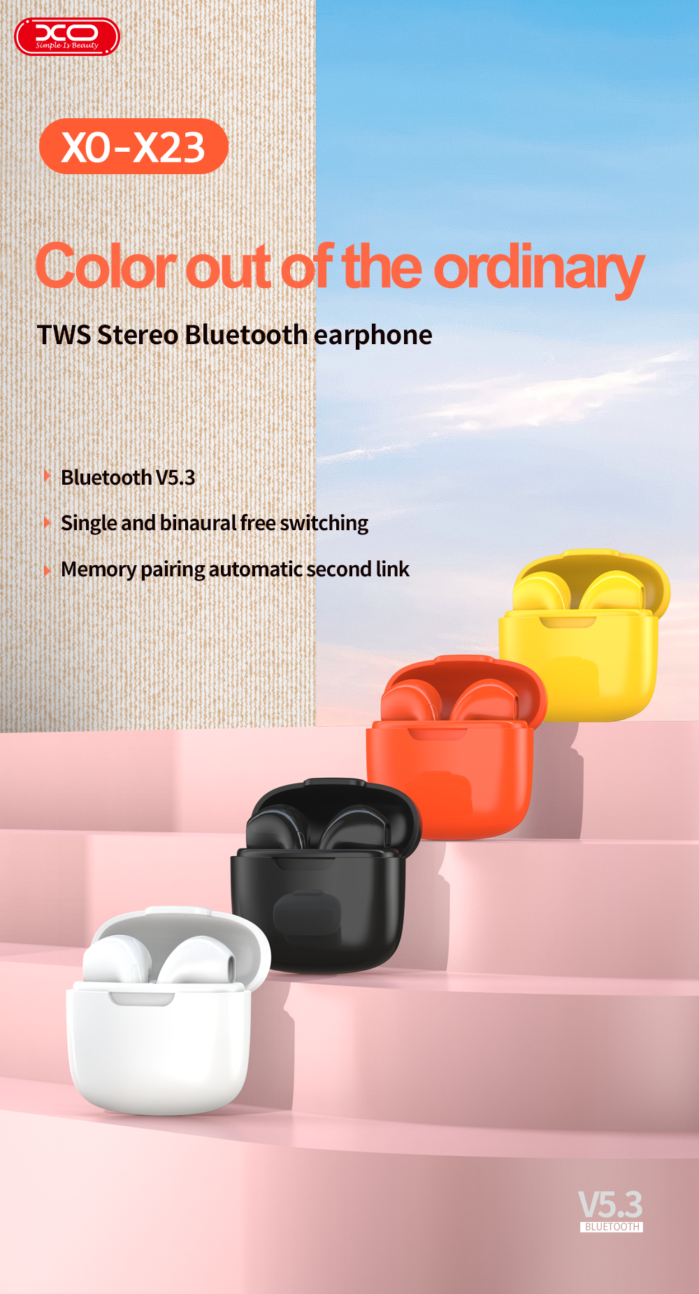 XO X23 TWS Bluetooth ακουστικά μαύρα