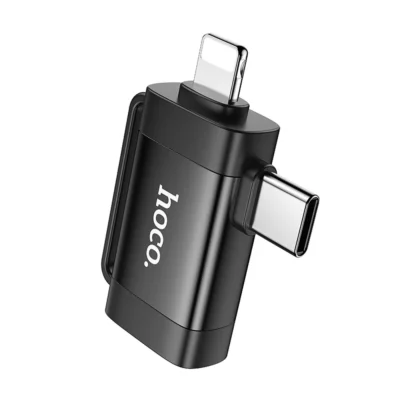 Hoco UA31F αντάπτορας OTG 2-σε-1 USB-A σε USB-C / Lightning, μαύρο
