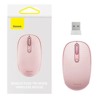 Baseus Tri-Mode F01B ασύρματο ποντίκι, Bluetooth 5.0, 2.4G, USB-C,1600 DPI, baby pink
