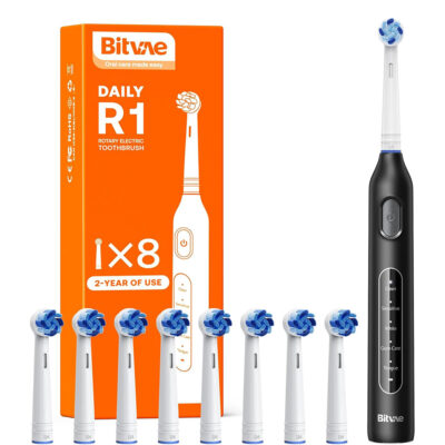 Bitvae BVR1 ηλεκτρική οδοντόβουρτσα, με 8 κεφαλές, 5 λειτουργίες, smart timer, μαύρο