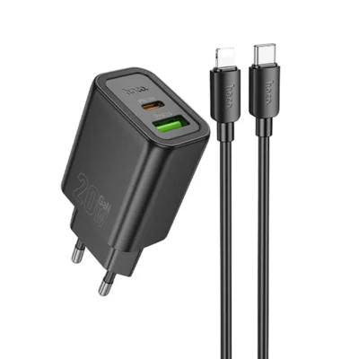 HOCO N61 φορτιστής τοίχου, USB-A + Type-C & καλώδιο Type-C σε Lightning, PD 20W, QC3.0, 3A, μαύρο