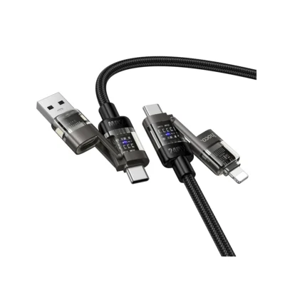 Hoco U151 καλώδιο ταχείας φόρτισης-δεδομένων 4-σε-1, από USB-A/C σε USB-C/Lightning, 240W, 1.2m, μαύρο