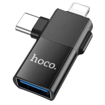 Hoco UA17 αντάπτορας OTG 2-σε-1 από USB-C / Lightning (αρσενικό) σε USB-A (θηλυκό), μαύρο