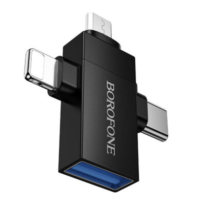 Borofone BV26D 3σε1 προσαρμογέας USB σε Lightning/Type-C/Micro-USB, φόρτιση & μεταφορά δεδομένων, 1.5A, μαύρο