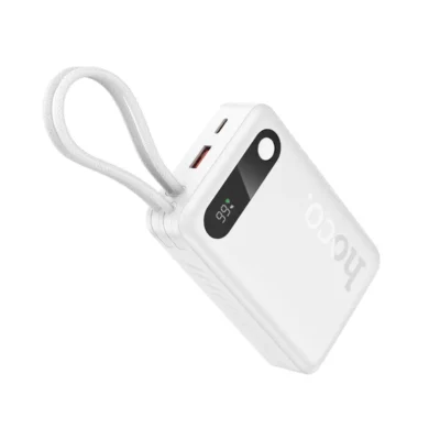 Hoco J171A powerbank 20.000mAh, ενσωματωμένα καλώδια USB-C + Lightning, PD, QC 22.5W, λευκό