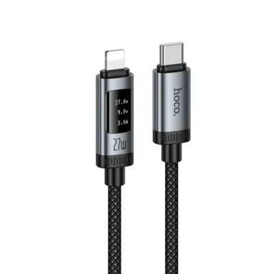 Hoco U148 καλώδιο φόρτισης – δεδομένων USB-C σε Lightning με ψηφιακή οθόνη ισχύος, PD 27W, 1,2m, μαύρο