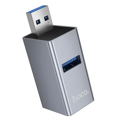 Hoco HB54 3σε1 προσαρμογέας USB, USB 3.0 + 2x USB 2.0, έως 5Gbps, αλουμίνιο, γκρι
