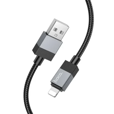 Hoco X110 Honorific καλώδιο USB-A σε Lightning, 2.4A, πλεκτό νάιλον, βύσματα αλουμινίου, 1μ., μαύρο